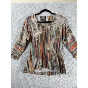 Cubism Womens Wearable Art Top XS Multi Color 3/4 Sleeve V-Neck Vintage